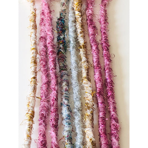 8se Dreadlock Extensions  - Sparkle Mix Pink gold rainbow silver
