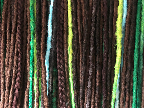 Full head 50 double Dreadlock &Braid Extensions-Mix Browns and Greens