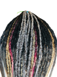 Partial Set 15 DoubleEnded Dreadlock Extensions-Black Grey Blends Pop of Red