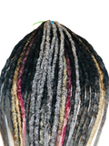 Partial Set 15 DoubleEnded Dreadlock Extensions-Black Grey Blends Pop of Red