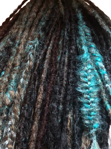 Full head 65 Dreadlock &Braid Extensions-Mix Browns Black Teal