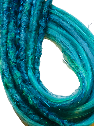 5 DE Dreadlock & Braid Extensions-Blue Green Sparkle Tinsel