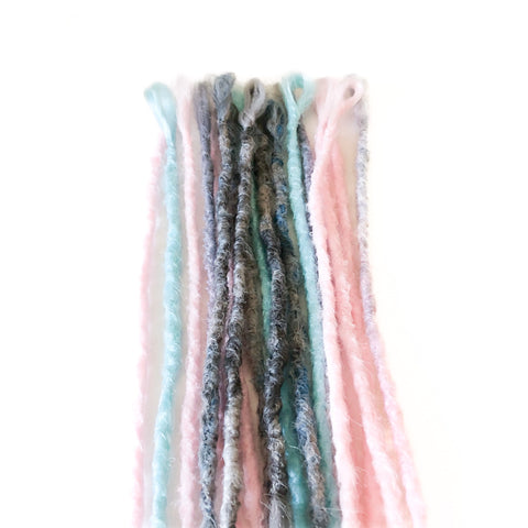 17 se Dreadlock Extensions-Grey with pastel pink and light blue