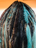 Full head 65 Dreadlock &Braid Extensions-Mix Browns Black Teal