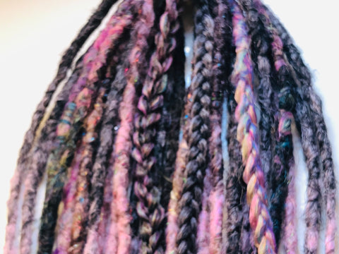 Partial Set 14 DoubleEnded Dreadlock Extensions-Black to Pink Ombré Sparkles