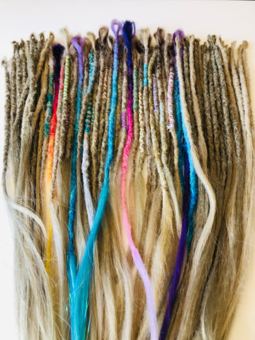 60  se  Dreadlock Extensions-Light Blonde dark blonde with accent colours and wraps