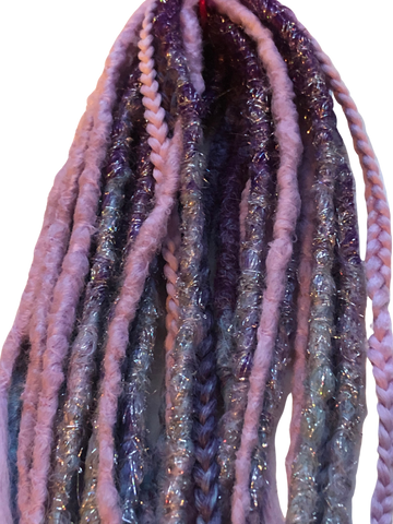 15 DE Dreadlock Braid in Extensions-Purple Lilac Blue Tinsel sparkle mix Blue