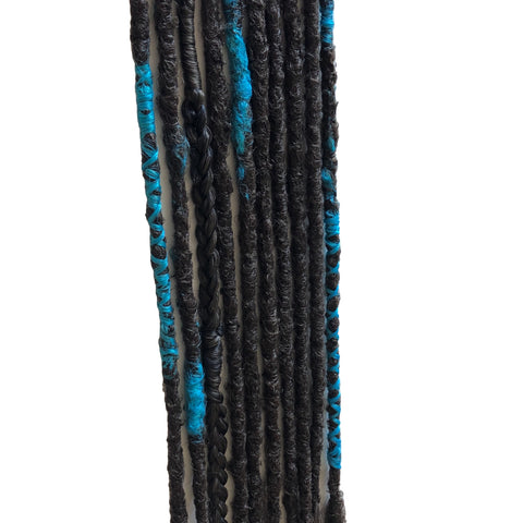10 Dreadlock Extensions-Dark Brown /Turquoise Blue Highlights